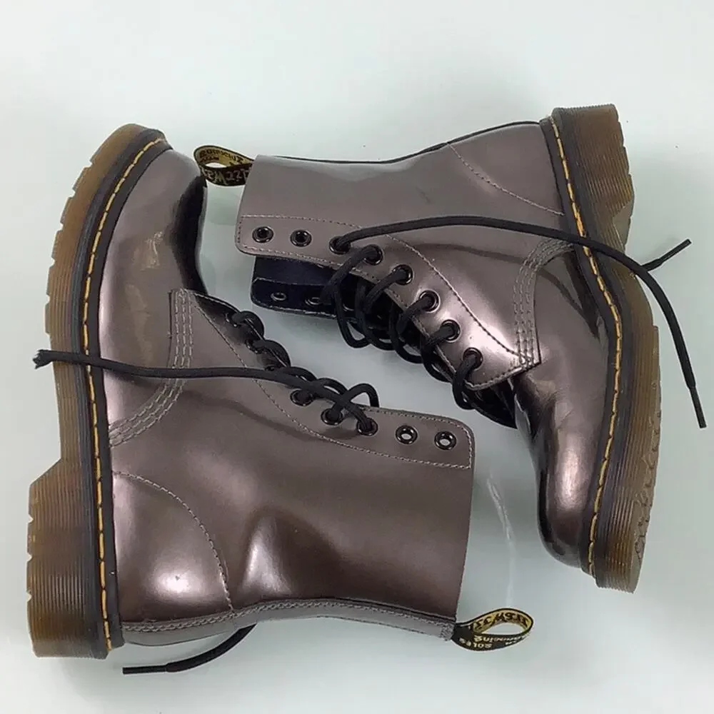 Dr. Martens Pascal 8 eyelet lace up patent platinum boots women size 7 - Picture 13 of 16